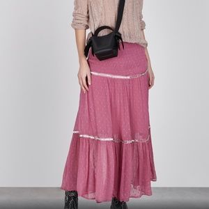 NWT Free People Ella Embellished Tiered Suga Plum Skirt